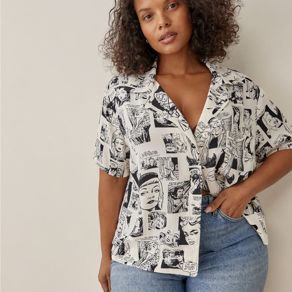 Reformation B/W Newsprint Cuba Top